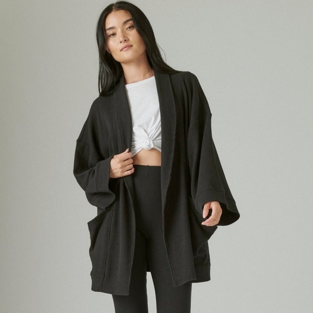 Lucky Brand Waffle Textured Kimono in Black